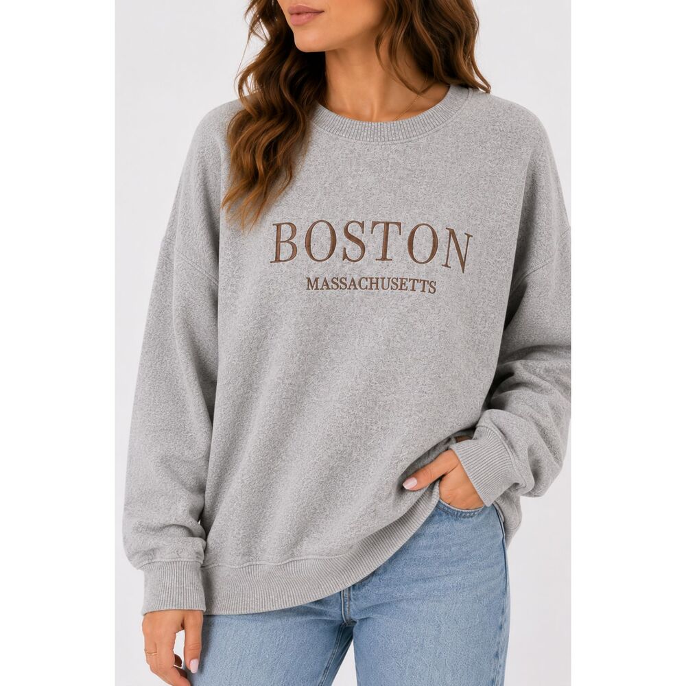 Vintage Boston Massachusetts Gray Crewneck Sweatshirt Size Large